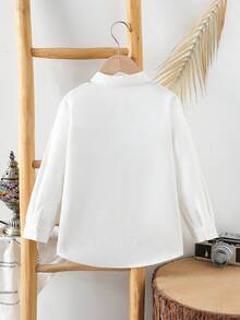 Boys' Graphic Print + White Base Long Sleeve Mandarin Collar Shirt, Suitable For Festivals, Outdoor, Formal, Casual, Daily Wear - White - View 2