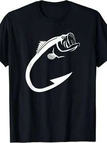 [Soft Cotton] Men's Soft Cotton Plus Size Casual T-Shirt | Black, 180g | Breathable, Machine Washable | Everyday Wear | Suitable For All Seasons | Simple Fishhook Art Design, Crew Neck Top, Perfect For Christmas And Thanksgiving - màu đen - Xem 1