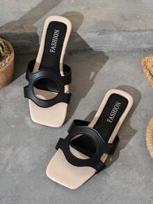 New Arrival Women's Flat Square Toe Design, High-End Quality, Slip-On, Spring/Summer Outdoor Casual Vacation Style, Street Fashion Beach Sandals - Black - View 13