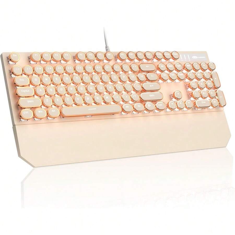 MageGee Typewriter Mechanical Gaming Keyboard, Retro Black Punk Round Keycaps RGB Rainbow Backlit Wired Keyboards For Laptop  PC Gamer, With Magnetic Wrist Rest - Blue Switch - 杏色 - 查看 1