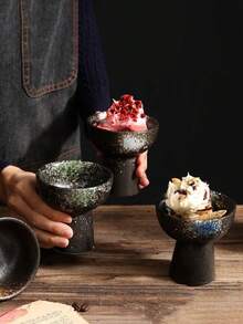 1pc White Star Dotted Ceramic Ice Cream Cup, Yogurt Cup, Japanese Ice Cream Ball Cup, Creative Dessert Baking Cake Bowl, Dessert Pedestal Dish - Multicolor - View 5