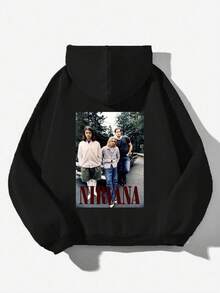 NirvanaS-KurtCoS Pullover Hoodies Printed Hoodies Mens And Womens Hoodies Vintage Unisex Hoodie With Pockets Long Sleeve,Men'S And Women's Graphic Hoodie,  Long Sleeve, Hooded, Slight Stretch, Geometric Pattern, Regular Fit, Knit Fabric, For Autumn And Winter - 黑色10 - 查看 1