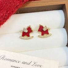 1对喜庆红色幸运马耳钉 - 紅色 - 查看 3