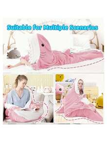 68-Inch Shark Blanket(About 175cm), Family Parent-Child Shark Pajamas, Fun Shark, Shark-Themed Pajamas For Men And Women, Novelty Animal Pajamas, Christmas And Halloween Gifts, Ultra-Soft Shark Pajamas, Suitable For Both Men And Women - 粉色 - 查看 4