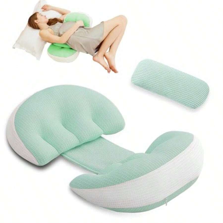 FIAN Almohada Embarazo almohada para embarazada para dormir Artículos Esenciales para embarazo para dolor de espalda y piernas embarazadas caderas apoyo para el vientre Lavables y Ajustables rosa - Verde - Ver 1