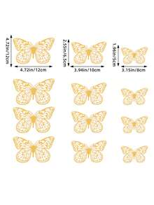 12pcs 3D Hollow Golden Butterfly Wall Stickers, Elegant Metallic Decals For Living Room, Bedroom, Wedding Party Backdrop & Cake Decoration, DIY Home Art Aesthetic - Multicolor - View 7