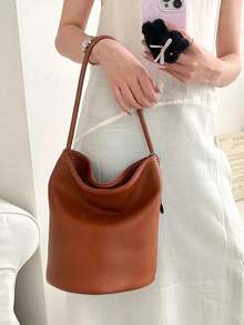 Bolsa de cesta de cuero suave nueva para el verano 2025, bolso de hombro de nicho, bolso de transporte debajo del brazo - Marrón - Ver 3