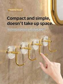 4pcs Acrylic Adhesive Wall Hooks, Strong Sticky Hooks For Dorm, Kitchen, Bathroom, No Drilling Required - Gold - View 1