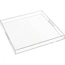 18*18 Inch Acrylic Serving Tray With Handles Large Ottoman Tray Decorative Tray Spill - Proof Coffee Table Space Saver Oversize Counter Top Organizer Platter With - 透明 + 18*18 英寸 - 查看 2