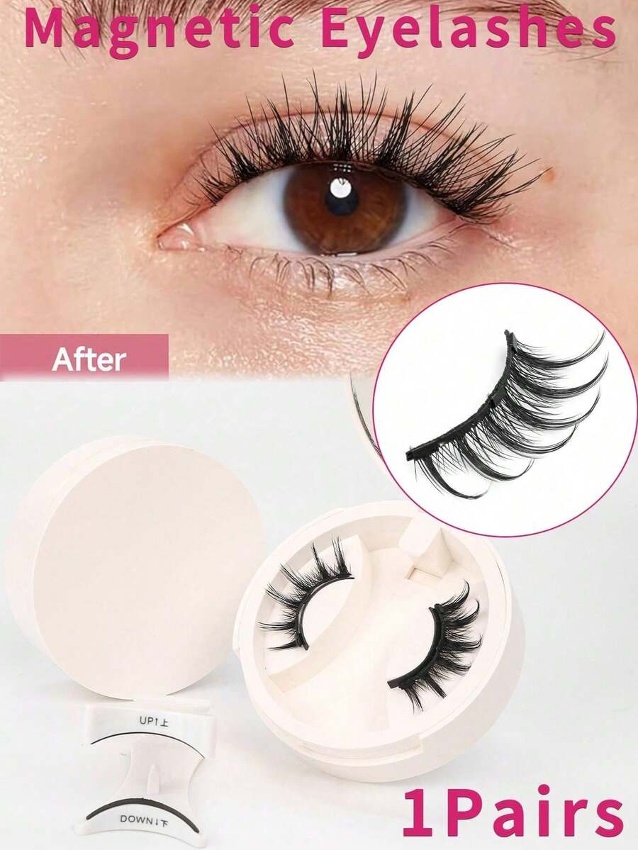 1 Pair Magnetic Cartoon False Eyelashes Set, With Magnetic Clips, Upgraded Invisible Magnets, Reusable, Waterproof, No Glue Needed, Suitable For Sensitive Eyes, Natural Look, Suitable For Daily Makeup, Travel And Vacation, Size 4-15mm - Spiky Manga Lashes - View 1