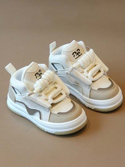 “幼儿高帮运动鞋 – 亮丽撞色设计，可调节魔术贴搭扣，粗绳鞋带，防滑鞋底，时尚休闲日常童鞋”