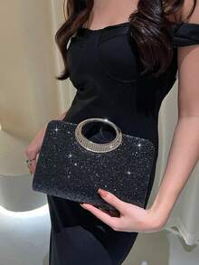 [US-Based Shipping]Glitzy Evening Bag With Circular Metal Handle Luxury Clutch Purse For Bridesmaid Elegant Rhinestone Handbag For Graduation Dance Red Carpet Event Formal Occasion Women Fashion Bags Party Accessories,Tote Bags For Women, Backpacks For Women, Purses Shoulder Bag, Make Up Bags, Luggage Sets For Women, Crossbody Bags For Women, Purse Accsesories, Clutch Purse For Women, Travel Essential, Cruise Essentials, Summer, Bags For Women, Travel Essentials For Women, Beach Essentials, Wedding Items - 黑色 - 查看 2