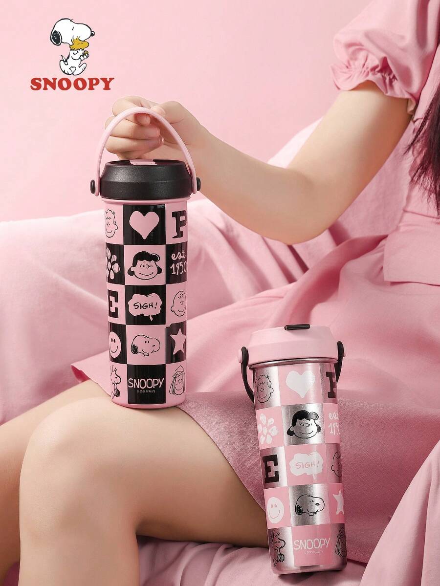 1pc 600ml Snoopy Vacuum Insulated Water Bottle, Outdoor Portable Cooling Cup, High-Quality 316 Stainless Steel Tumbler With Straw