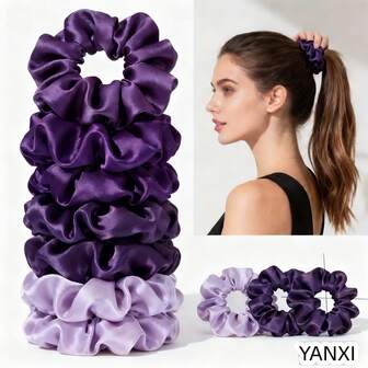 6pcs Purple Silk Hair Scrunchies, Elegant Satin Ponytail Holders For Women Daily Use ,Hair Ties ,Scrunchy Hair Ties
