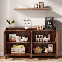 LITTLE TREE 57" Farmhouse Sideboard Buffet Cabinet,Storage Cabinet With Shutter Doors And Adjustable Shelf, Freestanding Kitchen Cabinet TV Stand For Dining Room, Living Room, Kitchen - Brown - View 3