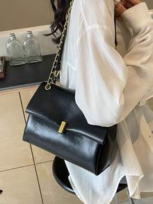 大容量手提包、简约腋下包、新款链条单肩斜挎通勤包 - 黑色 - 查看 3