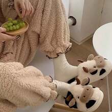 Soft And Cute Girly Cow-Toe Cotton Slippers For Winter Fashion Girls Home Warm Plush Shoes - Đen và trắng - Xem 7