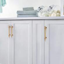 1个现代黑金橱柜把手，实心抽屉旋钮，锌合金底座和铝合金轴，时尚家具五金件 - 金色 - 查看 7