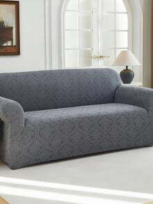 1pc European Retro Floral Jacquard Stretch Sofa Cover, Dust-Proof And Dirt-Resistant, Elastic One-Piece Full Coverage Sofa Protector, Home Decor, Machine Washable - Dark Grey - View 6