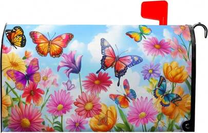 Farg Spring Flower Mailbox Covers Magnetic Floral Flowers Colorful Butterfly Post Letter Box Cover For Garden Standard Size 21x18 In Mailbox Wraps For Yard Home