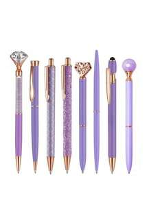 5支/8支紫色金属闪光钻石心形流沙圆珠笔套装，黑色墨水，适合作为送给女孩、妻子和朋友的礼物，也适合婚礼、派对、生日、新年、学校和办公用品、返校礼物。 - 紫色 - 查看 12