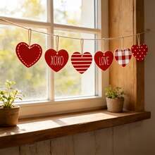 8/12Pcs Cute Heart-Shaped Wooden Valentine's Day Wedding Ornaments, Large Red Pink Plaid Heart Decorations, Perfect For Valentine's Day Home Wedding Office Decor - Multicolor - View 3