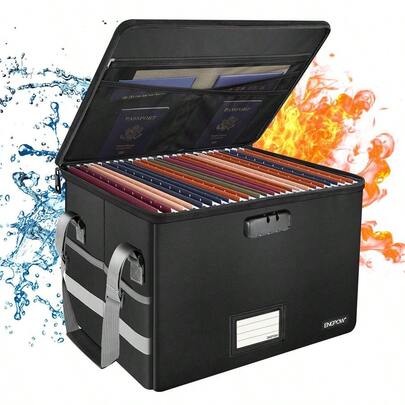 File Box With Lock,Fireproof Box File Storage Organizer AntiStatic Box,Collapsible Fireproof Document Box Filing Box With Handle,Portable Home Office  For Hanging Letter Legal Folder