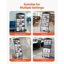 Brochure Display Rack, 4-Tier Magazine Literature Display Stand With Wheels, Movable Floor Standing Magazine Rack, Heavy Duty Newspaper Catalog Holders For Shop Exhibitions Office Craft Fairs - Base with casters 4 slots - 查看 6
