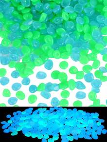 夜光花园鹅卵石，适用于庭院和小径装饰，DIY发光石，打造梦幻花园、水族箱装饰、景观美化、圣诞节装饰或婚礼装饰（0.3英寸-0.43英寸），也适合情人节。 - 藍綠色0.3-0.43in - 查看 2