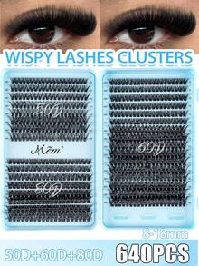 MEM 640pcs Cluster False Eyelashes, Thick Curly Eyelash Extension Kit, D-Curl 8-16mm Mixed Length, DIY Eyelash Extension Set, DIY Lower Lash Extension Tutorial, Fluffy Soft Individual Lashes, Create Voluminous Natural Y2K Butterfly Makeup, Easy DIY Long-Lasting Eyelash Glue, DIY Makeup Remover, DIY Eyelash Tweezers, Eyelashes, False Eyelashes - màu đen - Xem 9