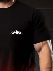 Tricou cu gradient de culori, tricou de vară pentru bărbați, mărime mare, model cu vârf de munte, potrivit pentru agrement și sport în aer liber, top cu mânecă scurtă și guler rotund pentru bărbați - Multicolor - Vizualizare 3