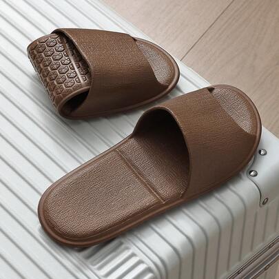 Classic Brown Open-Toe Slippers, Foldable Travel Disposable Shower Shoes, Outdoor Wear Peep Toe Flat Soft Comfortable Non-Slip Durable Unisex