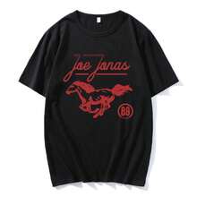 Mustang 89 Ringer Tee Joe Jonas Graphic Print Tshirts Summer Short Sleeve Cotton T-Shirt For Female Round Neck Unisex Streetwear - 黑色 - 查看 10