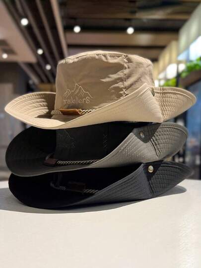 Breathable Waterproof Bucket Hat, Outdoor Camping Hiking Fishing Sun Protection Hat, Fashionable Casual Letter Print, Polyester, Suitable For Spring And Summer