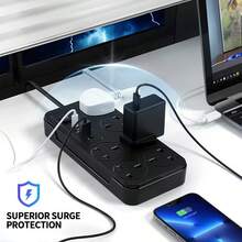 10-In-1 Power Socket Surge Protector, Power Socket/Power Board/Power Strip, 3250W, 13A, 1.8m Power Cord, Portable Power Socket, 6 AC Power Sockets, 4 USB Ports, Suitable For Home, Kitchen, Office Or Hotel Use - 英規插(220-240V) - 查看 5