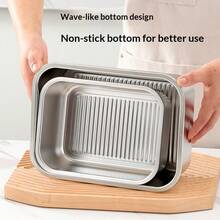 Kotak Penyimpanan Makanan Stainless Steel 304, Kedap Udara, Anti Bocor, Dengan Tutup, Kapasitas Besar, Kotak Penyimpanan Kulkas, Bentuk Persegi Panjang, Terbagi, Kompatibel dengan Freezer. - MultiWarna - View 3