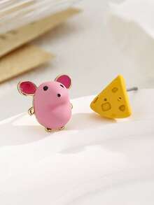 一对时尚不对称可爱动物耳环，甜美优雅的个性化耳环，适合女性日常佩戴或作为礼物 - 彩色 - 查看 3