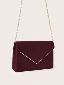 REMANLAND 酒红色丝绒信封手拿包，饰以金色V形金属装饰——简约时尚的设计，奢华的面料触感和独特的装饰，完美搭配日常穿搭、派对和正式场合。这款小巧的手提包能够提升您在半正式场合和时尚社交活动中的优雅气质。 - 酒紅色 - 查看 5