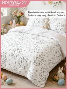 2/3件套复活节兔子印花被套，超柔软透气，饰以可爱的复活节图案，瞬间焕新卧室！完美适配单人床、双人床、大号床、特大号床，可机洗，通过Oeko-Tex认证 - 彩色 - 查看 2