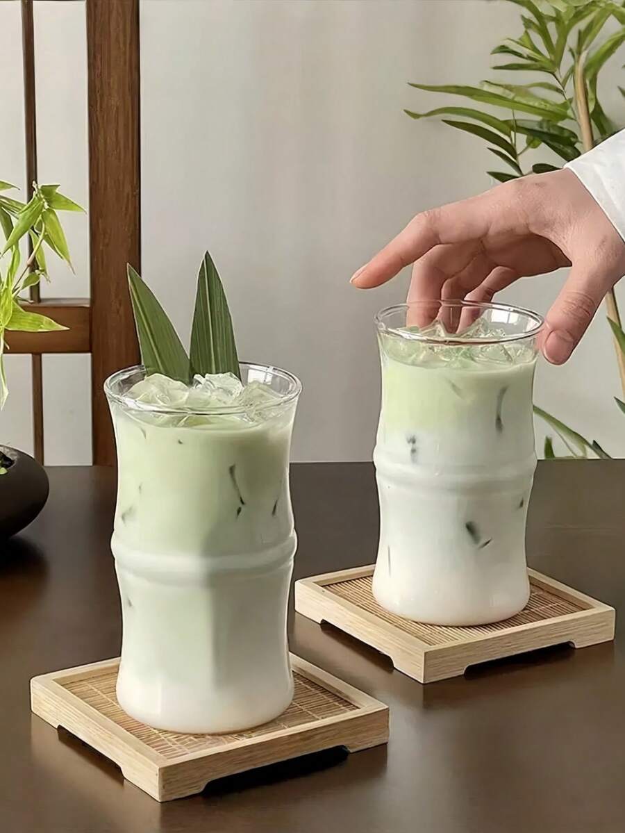 1个竹制杯，高硼硅玻璃杯，适用于家庭、咖啡馆、甜品店、酒店、酒吧、公寓等各种场合；竹制杯 | 保温咖啡杯 | 透明玻璃杯 | 派对饮料容器 | 可重复使用水杯 | 旅行杯 | 创意杯 | 趣味水杯 | 玻璃杯 | 生日礼物 - 彩色 - 查看 1