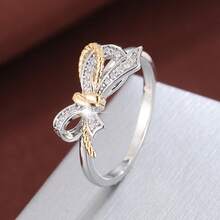 1pc Elegant Bow-Knot Shaped Cubic Zirconia Embellished Fashion Ring, Casual Gift Design For Women - Multicolor - View 12
