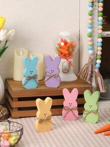 5pcs Easter Bunny Pattern Tiered Tray Decor Burlap Rabbit Desktop Centerpiece Standalone Easter Bunny Desktop Decor, Spring Decoration - Multicolor - View 6