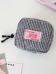 1 Pc Women Quilted Makeup Bag Cute Plaid Cosmetic Bag Aesthetic Travel Toiletry Bags Pouch Kawaii Aesthetic Make Up Bag Travel Plaid Make Up Organizer Bag With Zipper Pouch Chere Checkered Cosmetic Pouch Make Up Travel Purse Organizer Large Capacity Pencil Case Makeup Brushes Storage Bag