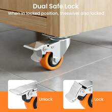 2-Inch (50mm) Swivel Caster Wheels Set Of 4, Dual Locking Heavy Duty Castors With 600 Lbs Load Capacity - Yellow - View 2