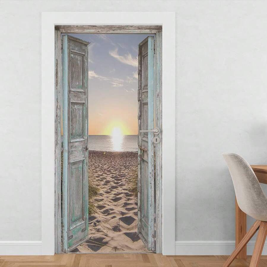 KACOLOR 3D Stairs Art Door Sticker For Bedroom Livingroom Bathroom, 2PCS Wall Decal Se--Adhesive Waterproof Removable Door Murals Wallpaper Home Decoration (SP-F1035) - Sp-f1035 - 查看 1