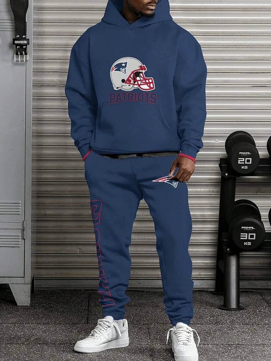 New E-Ngland Patriots Casual Hoodie Jogging Sweatpants Tracksuit Set, Football Team Men's Tracksuit Set, Men's Game Day Hoodie Set - 彩色 - 查看 1