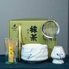 5-Piece "Flower Blossom Elegant Collection - Ink Wash Tea Mood" Gift Set (Songstyle Bamboo Whisk + Ink Wash Ceramic Tea Bowl + Stainless Steel Tea Strainer + Bamboo Tea Scoop + Whisk Holder) | Flower Blossom Festival Tea Ceremony / Girlfriend Gift, Traditional Chinese Aesthetics + Complete Matcha Preparation Tools - Multicolor - View 5