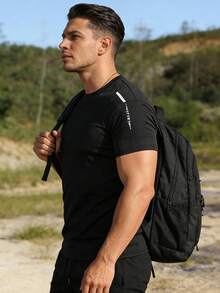 Men's Breathable Quick-Dry Short Sleeve T-Shirt, Suitable For Outdoor Hiking, Fitness Activities, Fashionable & Versatile - Black - View 4
