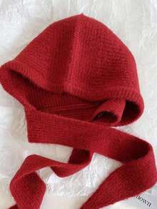 Women's Fashion Versatile Solid Color Scarf-Style Knitted Hat (Grey/Red/Black/White 4 Colors Available) Warm Ear Protection For Autumn/Winter. This Balaclava Wool Hat Is Suitable For Daily Outings, Shopping And Travel. - Multicolor - View 10