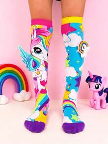 Một đôi tất dài đến đầu gối dành cho bé gái với họa tiết kỳ lân hoạt hình và trang trí cánh 3D, tất trẻ em, tất ngộ nghĩnh, tất thiếu nhi, thích hợp để mặc vào mùa xuân và mùa hè. Hoàn hảo cho các bữa tiệc trẻ em, sự kiện hóa trang, hoạt động ngoài trời, kỳ nghỉ, thư giãn tại nhà, trang phục hàng ngày và quà tặng ngày lễ. - Màu xanh nhạt - Xem 8